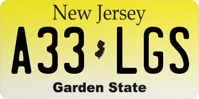 NJ license plate A33LGS