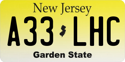 NJ license plate A33LHC