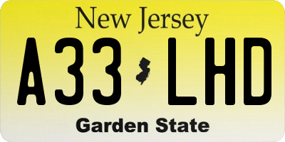NJ license plate A33LHD