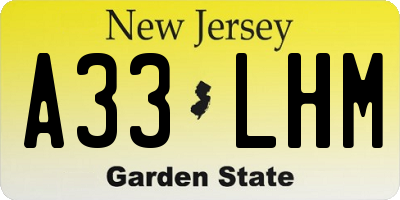 NJ license plate A33LHM