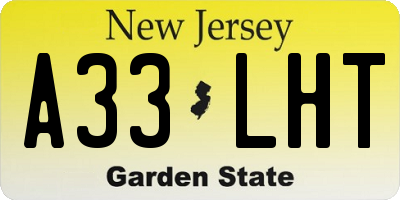 NJ license plate A33LHT