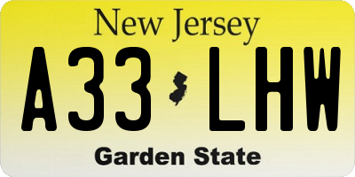 NJ license plate A33LHW
