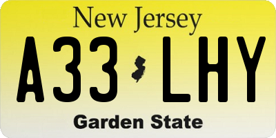 NJ license plate A33LHY