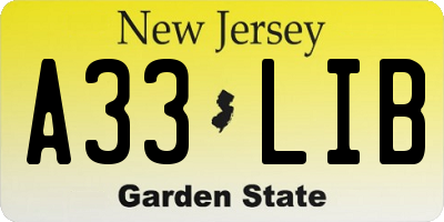 NJ license plate A33LIB