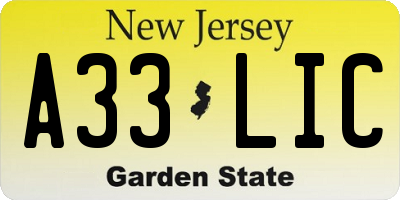 NJ license plate A33LIC