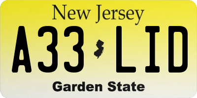 NJ license plate A33LID