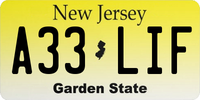 NJ license plate A33LIF