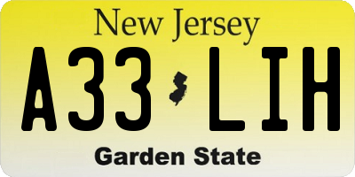 NJ license plate A33LIH
