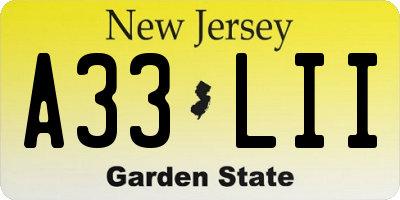NJ license plate A33LII