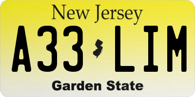 NJ license plate A33LIM