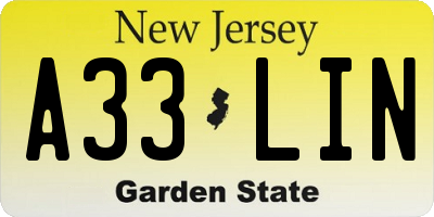 NJ license plate A33LIN