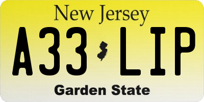 NJ license plate A33LIP