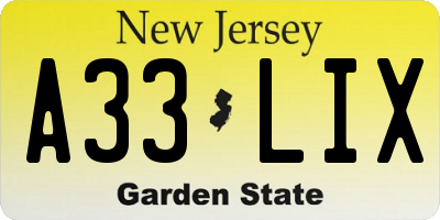 NJ license plate A33LIX