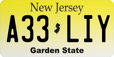 NJ license plate A33LIY