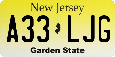NJ license plate A33LJG