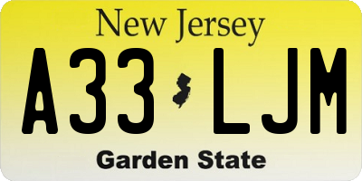 NJ license plate A33LJM