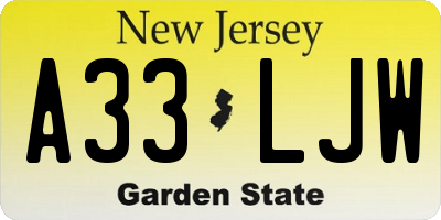 NJ license plate A33LJW