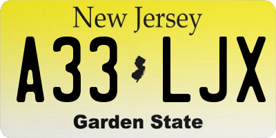 NJ license plate A33LJX