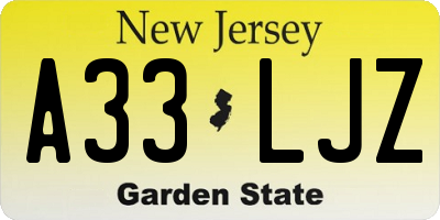 NJ license plate A33LJZ