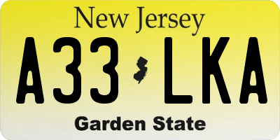 NJ license plate A33LKA