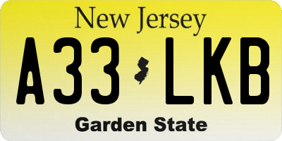 NJ license plate A33LKB