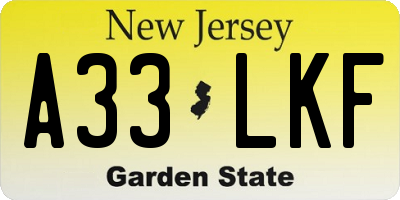NJ license plate A33LKF