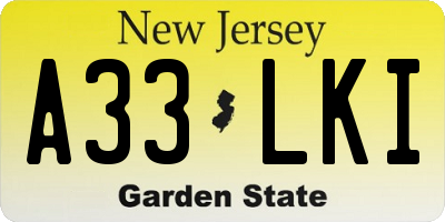 NJ license plate A33LKI