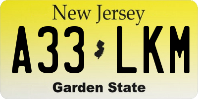 NJ license plate A33LKM