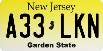 NJ license plate A33LKN