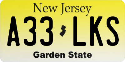 NJ license plate A33LKS