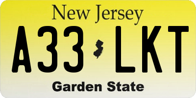 NJ license plate A33LKT