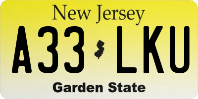 NJ license plate A33LKU