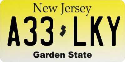 NJ license plate A33LKY