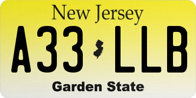 NJ license plate A33LLB
