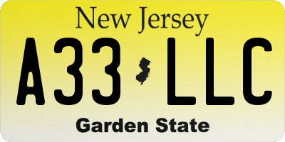 NJ license plate A33LLC