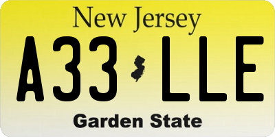 NJ license plate A33LLE