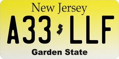 NJ license plate A33LLF