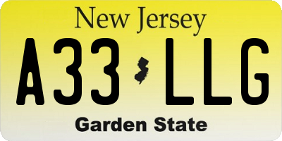 NJ license plate A33LLG