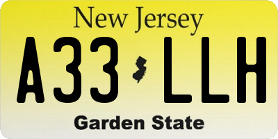 NJ license plate A33LLH