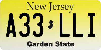 NJ license plate A33LLI
