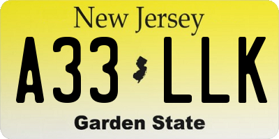 NJ license plate A33LLK