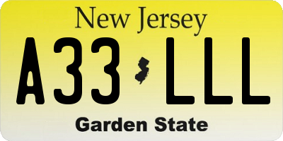 NJ license plate A33LLL