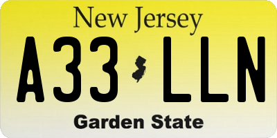 NJ license plate A33LLN