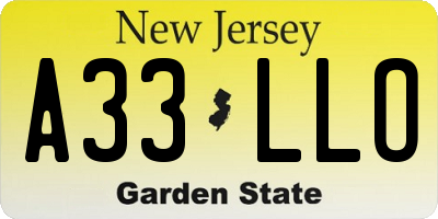 NJ license plate A33LLO