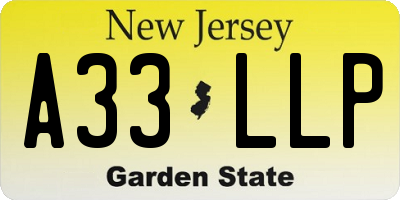 NJ license plate A33LLP