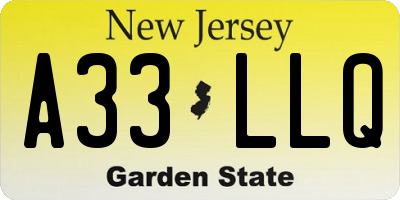 NJ license plate A33LLQ