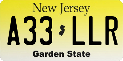 NJ license plate A33LLR