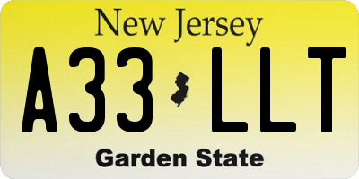 NJ license plate A33LLT