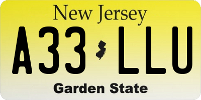 NJ license plate A33LLU