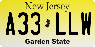 NJ license plate A33LLW